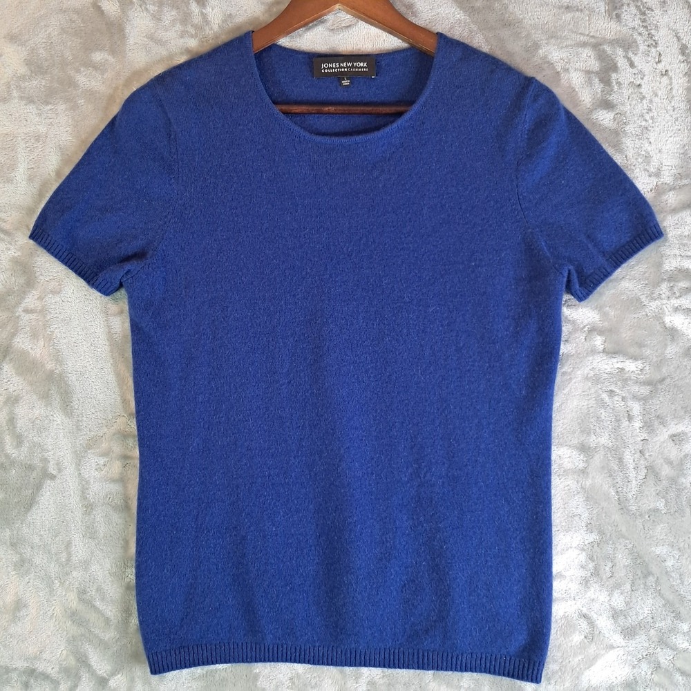 Jones New York Womens L Royal Blue 100% Cashmere Short Sleeve Knit Sweater